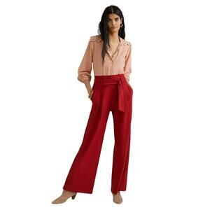 Anthroplogie Red Paperbag Wide-Leg Trousers With Pockets Office, XS (2) NWOT